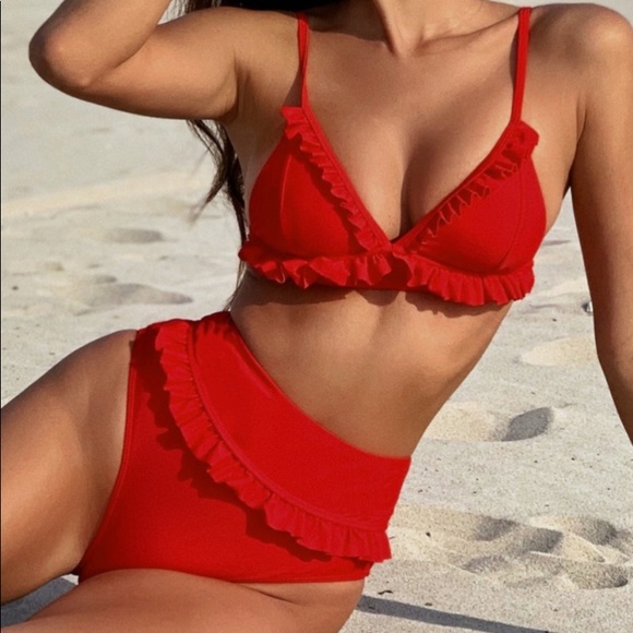 Red Ruffle Bikini Set - Picture 3 of 5
